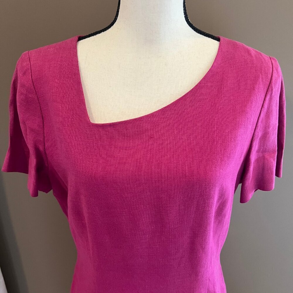 Women's Oberon Fuchsia Linen Classy midi length Dress, Size 12 - Picture 2 of 11